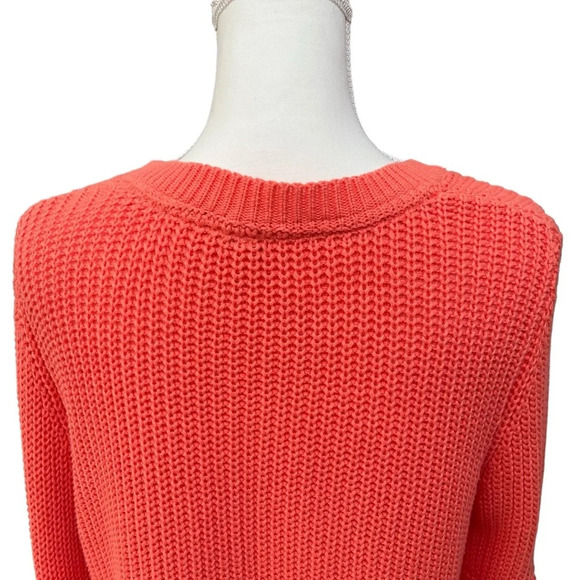 Free People Damsel Orange Flare Sleeve Deep V-Neck Chunky Knit Sweater Medium - Picture 8 of 15